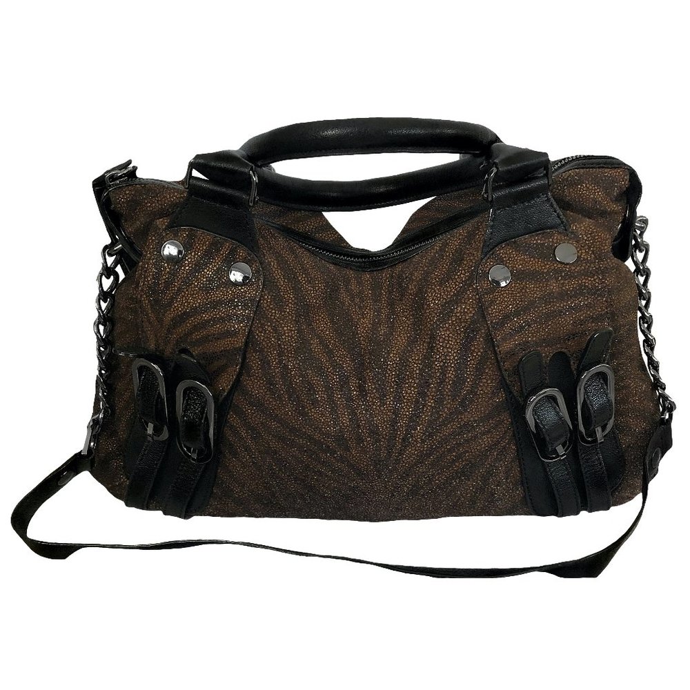 Michele Metallic Zebra Print Leather Bag